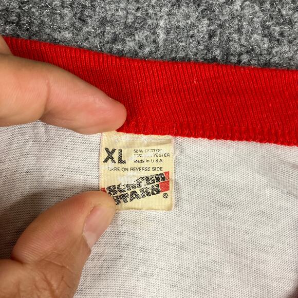 Screen Stars TShirt Mens XL White Red Ringer 1986 Louisville Cards Vintage - Picture 4 of 9